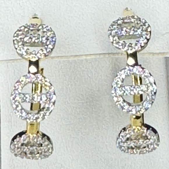 DESIGNER STYLE GOLD AND PAVE CRYSTAL HOOP EARRINGS. ( see video) - Picture 3 of 4